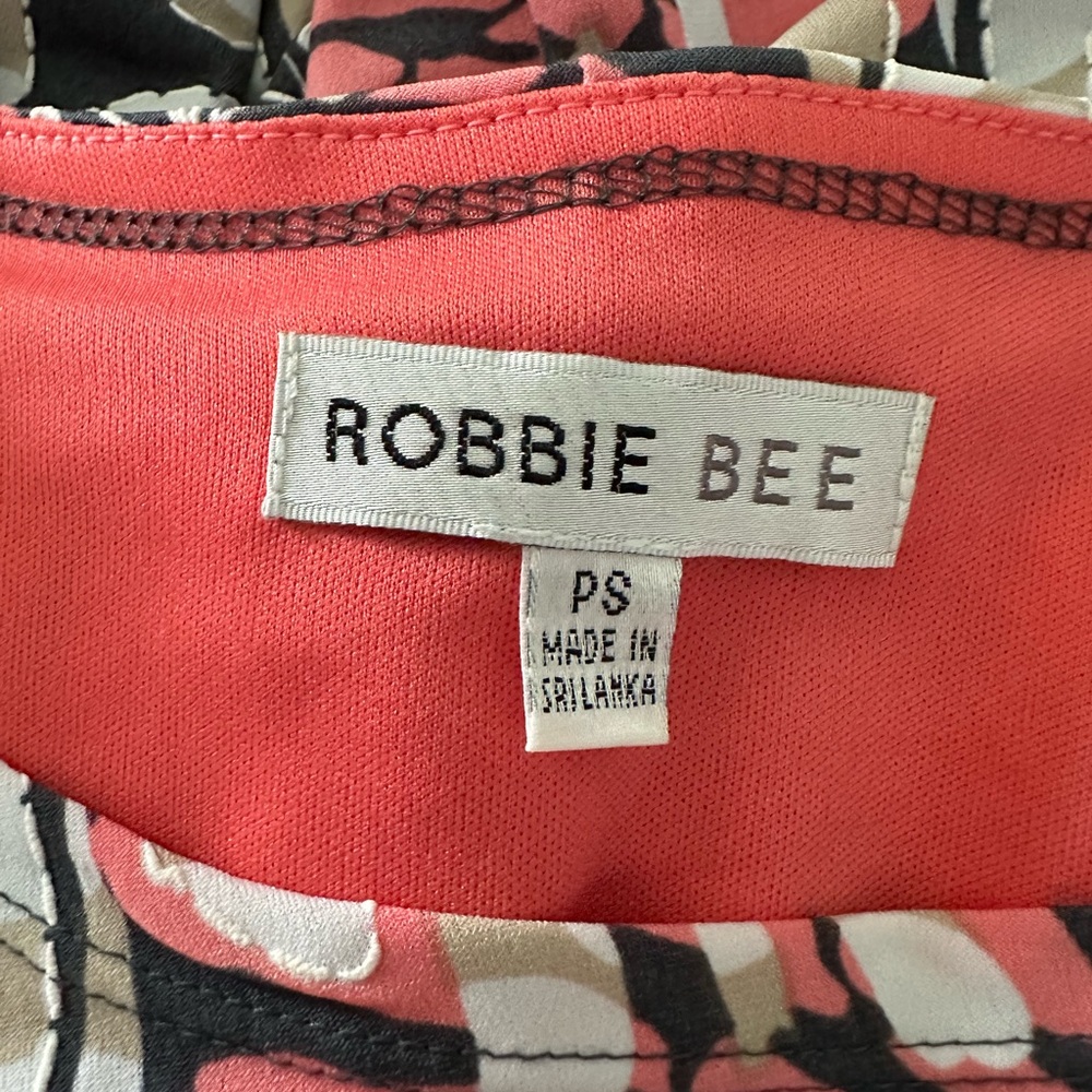 Robbie Bee Floral Side Tie Dress Coral White Gray Sheath Stretch PS Petite Small - Picture 5 of 7